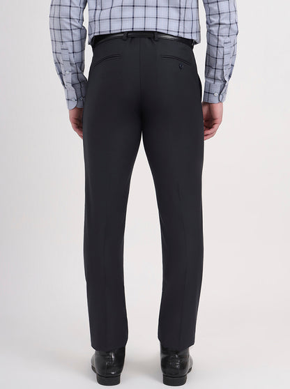 Dark Grey Solid Slim Fit Formal Trouser | Metal