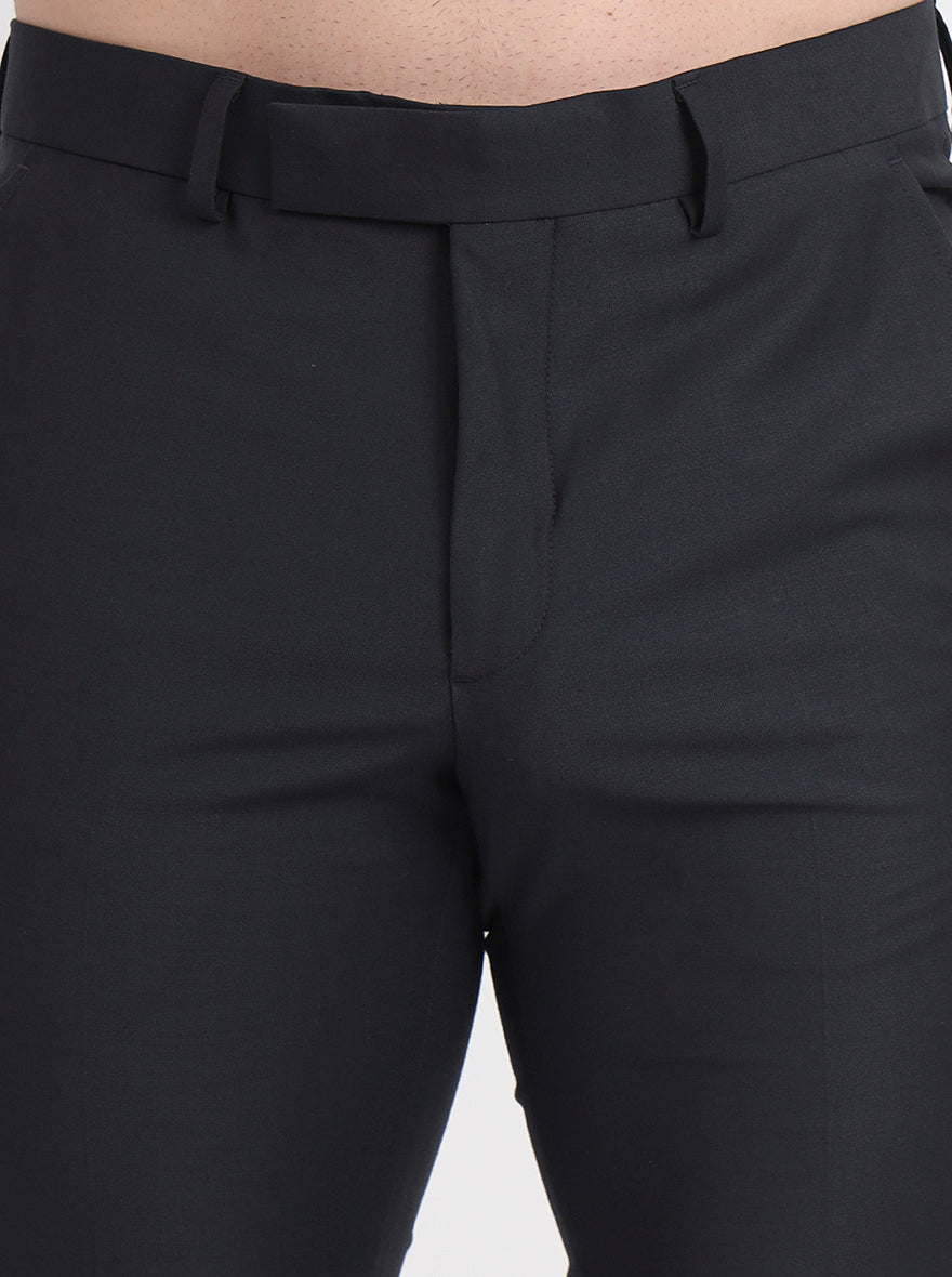 Dark Grey Solid Slim Fit Formal Trouser | Metal