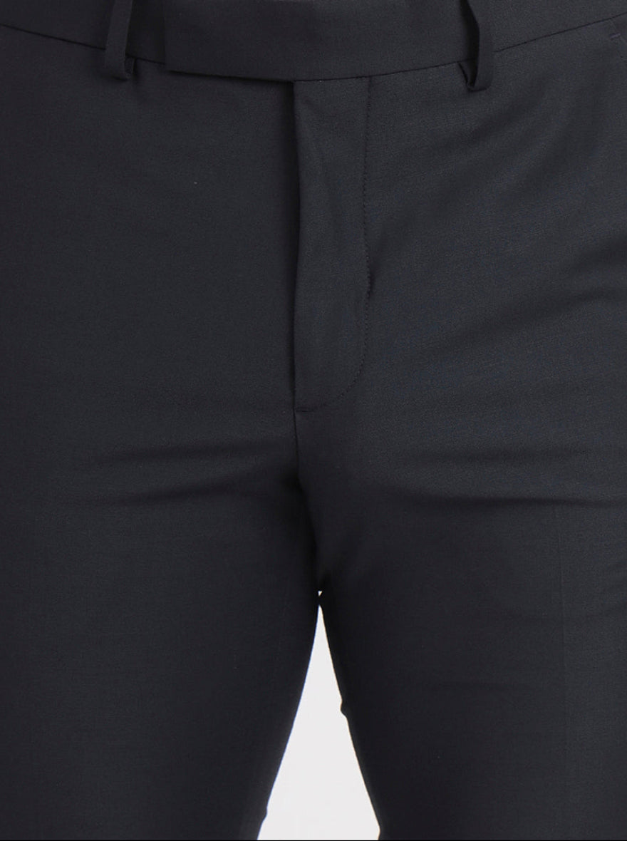 Dark Grey Solid Slim Fit Formal Trouser | Metal