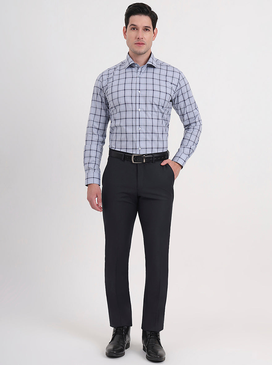 Dark Grey Solid Slim Fit Formal Trouser | Metal
