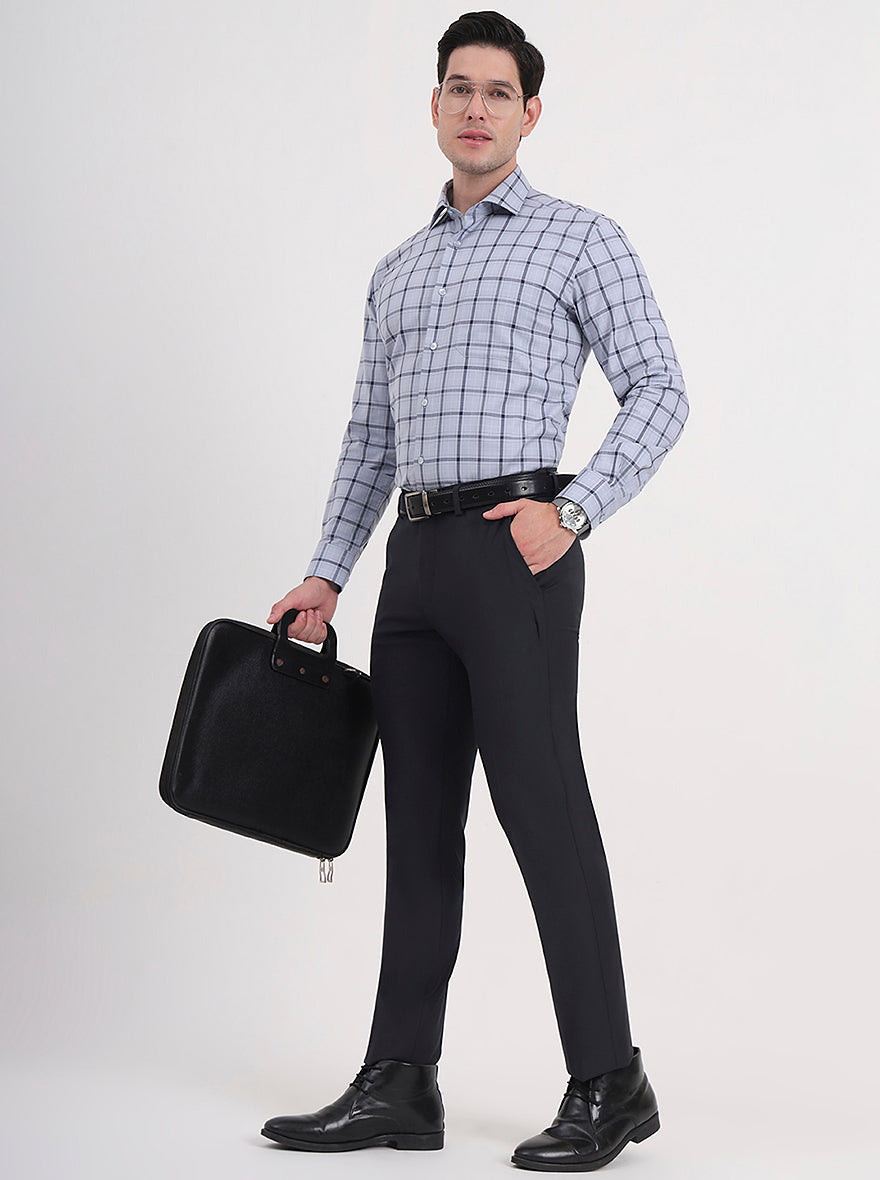Dark Grey Solid Slim Fit Formal Trouser | Metal