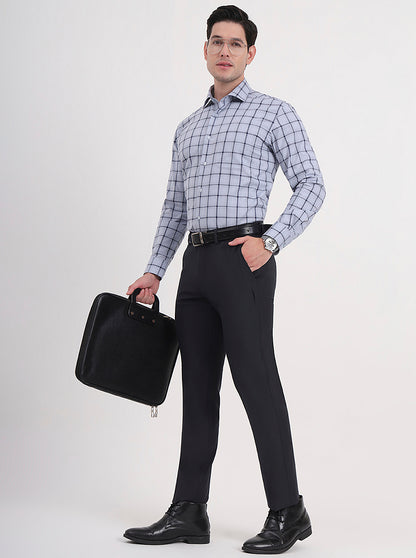 Dark Grey Solid Slim Fit Formal Trouser | Metal