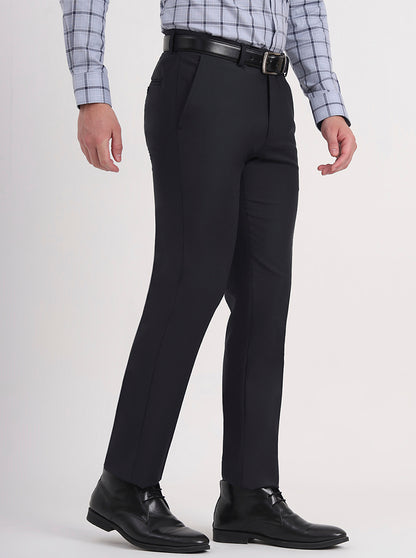 Dark Grey Solid Slim Fit Formal Trouser | Metal