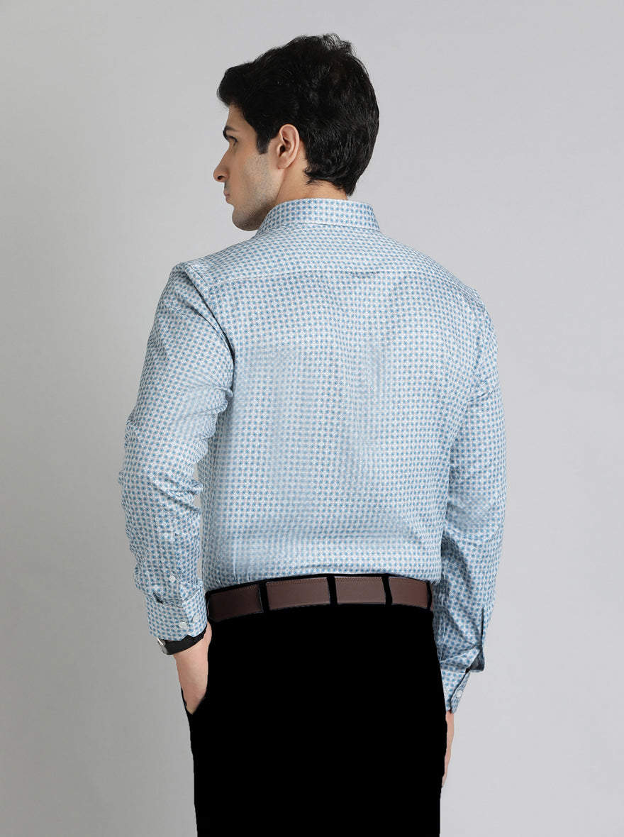 Blue Printed Regular Fit Formal Shirt | JadeBlue