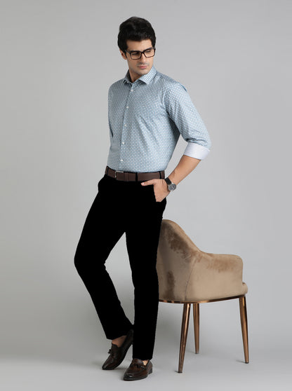 Blue Printed Regular Fit Formal Shirt | JadeBlue