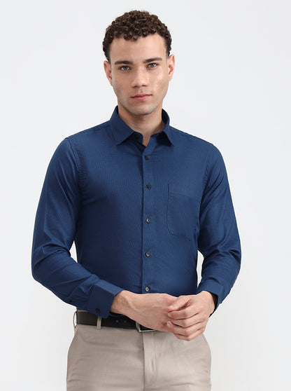 Navy Blue Solid Slim Fit Formal Shirt | JadeBlue Youth