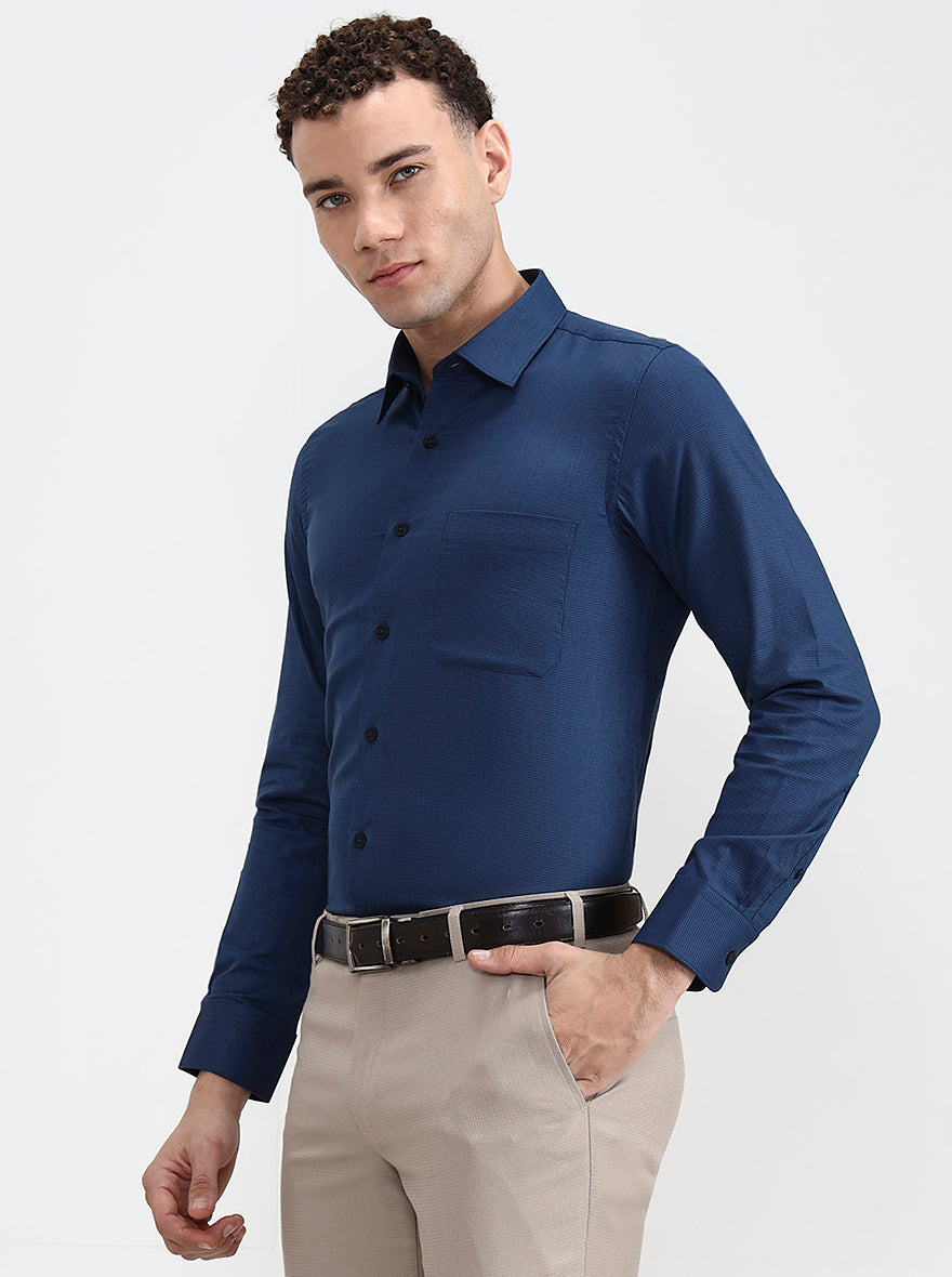 Navy Blue Solid Slim Fit Formal Shirt | JadeBlue Youth
