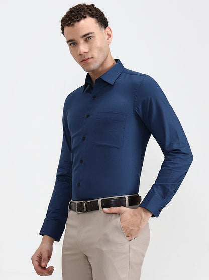 Navy Blue Solid Slim Fit Formal Shirt | JadeBlue Youth