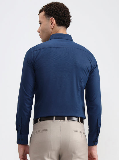 Navy Blue Solid Slim Fit Formal Shirt | JadeBlue Youth