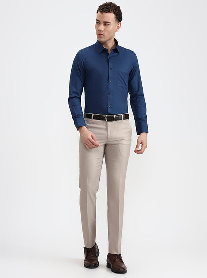 Navy Blue Solid Slim Fit Formal Shirt | JadeBlue Youth