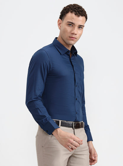 Navy Blue Solid Slim Fit Formal Shirt | JadeBlue Youth