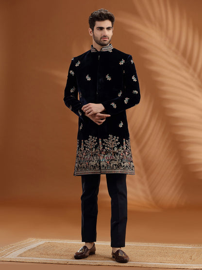 Royal Blue Embroidred Indowestern | TULA