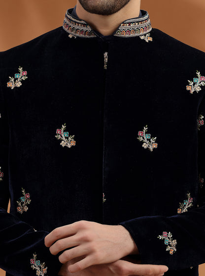 Royal Blue Embroidred Indowestern | TULA