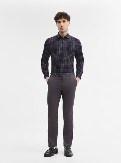 Navy Blue & Maroon Checked Slim Fit Formal Shirt | Metal