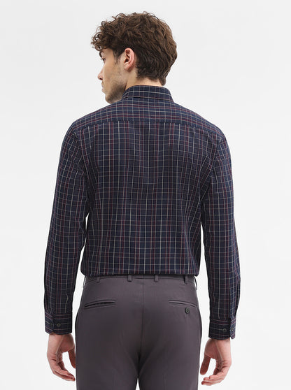 Navy Blue & Maroon Checked Slim Fit Formal Shirt | Metal