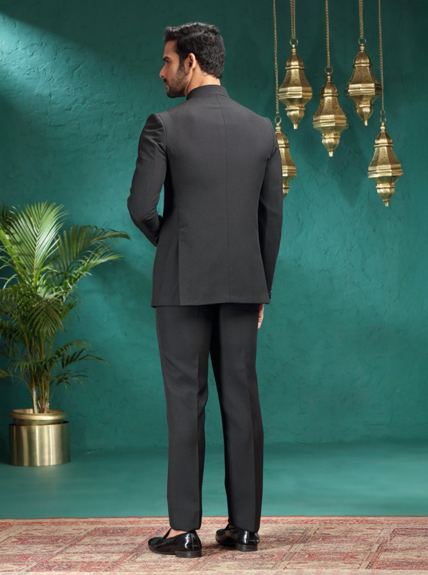 Black Self Textured Jodhpuri Suit | JadeBlue