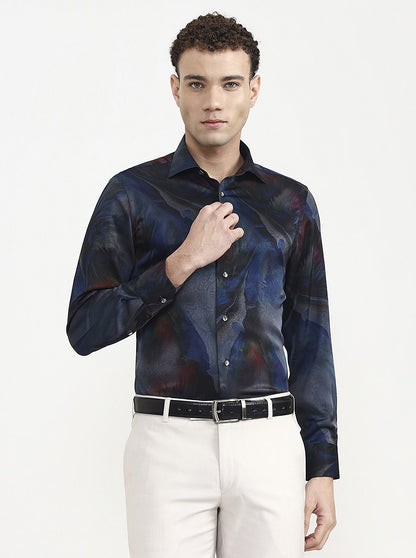 Blue & Grey Printed Slim Fit Formal Shirt | JadeBlue Super Luxe
