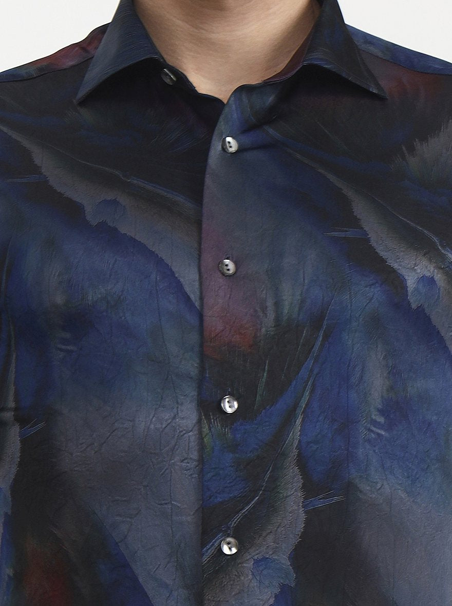 Blue & Grey Printed Slim Fit Formal Shirt | JadeBlue Super Luxe
