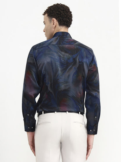 Blue & Grey Printed Slim Fit Formal Shirt | JadeBlue Super Luxe