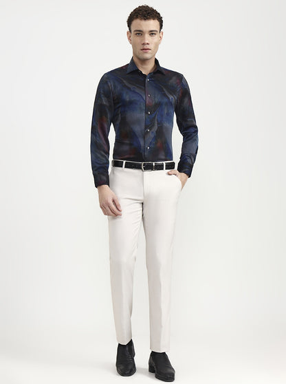 Blue & Grey Printed Slim Fit Formal Shirt | JadeBlue Super Luxe