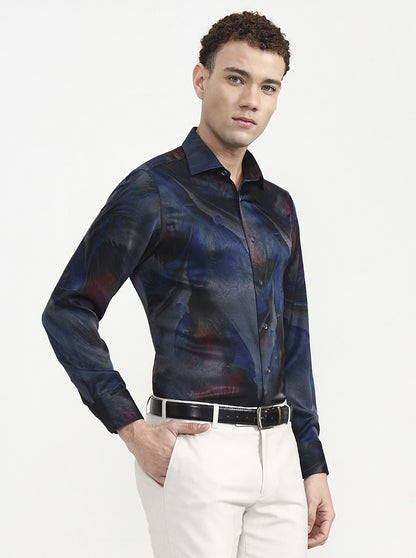 Blue & Grey Printed Slim Fit Formal Shirt | JadeBlue Super Luxe