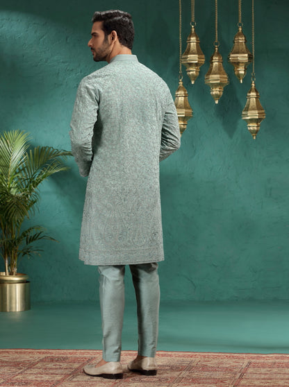 Pastel Seafoam Embroidered  Kurta Pajama | TULA