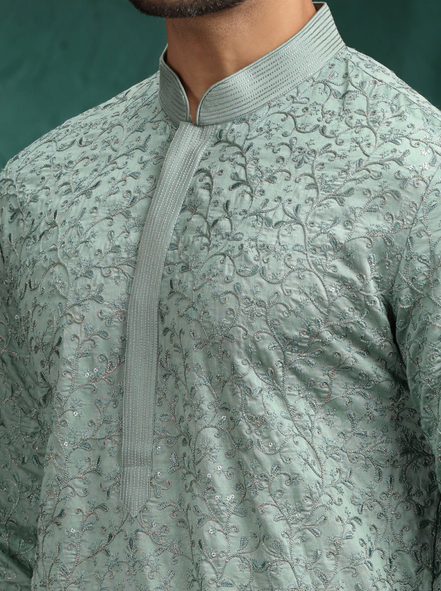 Pastel Seafoam Embroidered  Kurta Pajama | TULA