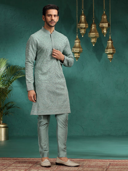 Pastel Seafoam Embroidered  Kurta Pajama | TULA