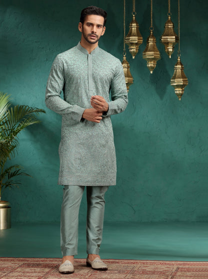 Pastel Seafoam Embroidered  Kurta Pajama | TULA