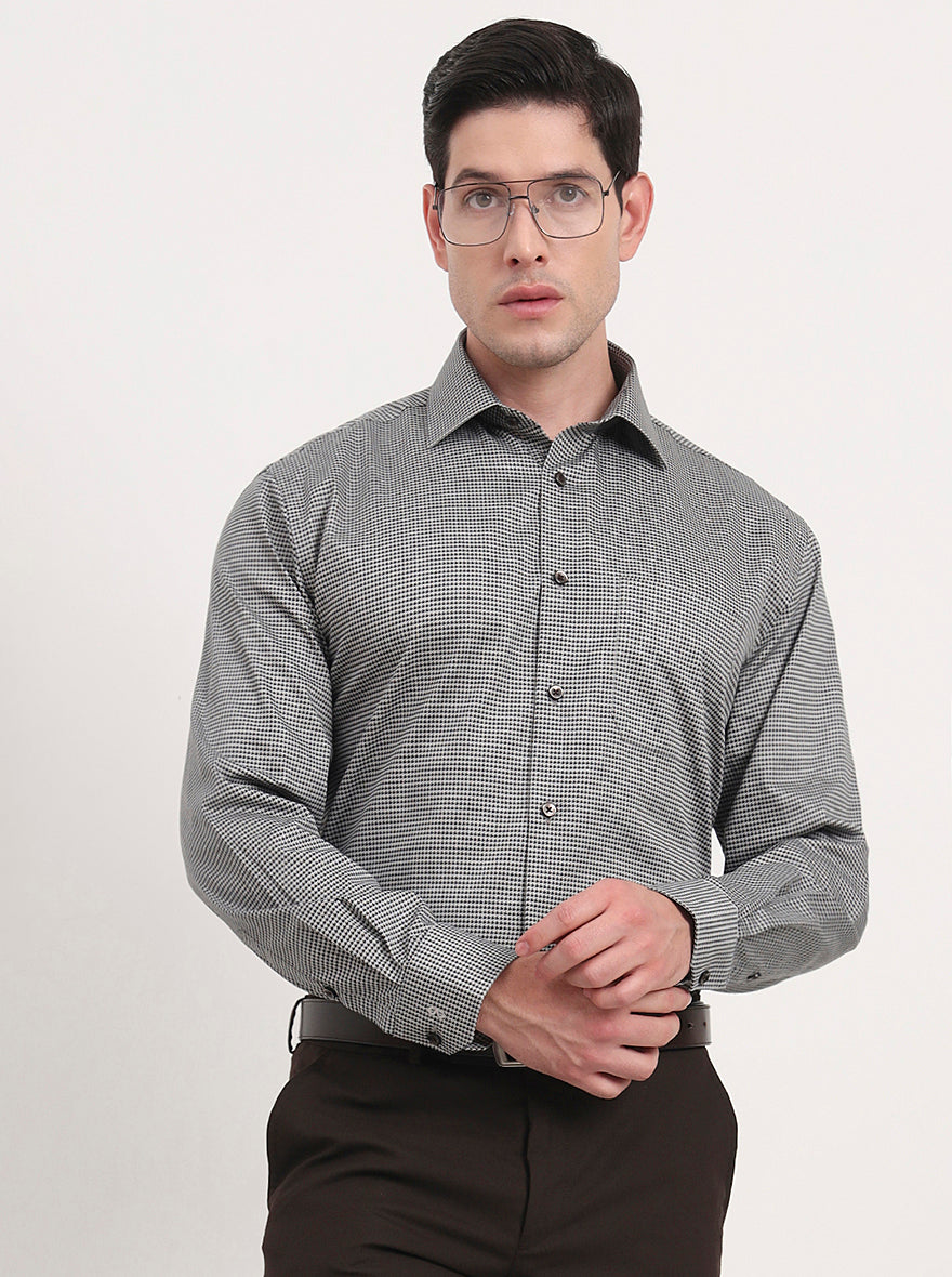 Pista & Black Printed Regular Fit Formal Shirt | JadeBlue