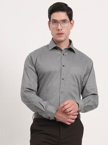 Pista & Black Printed Regular Fit Formal Shirt | JadeBlue