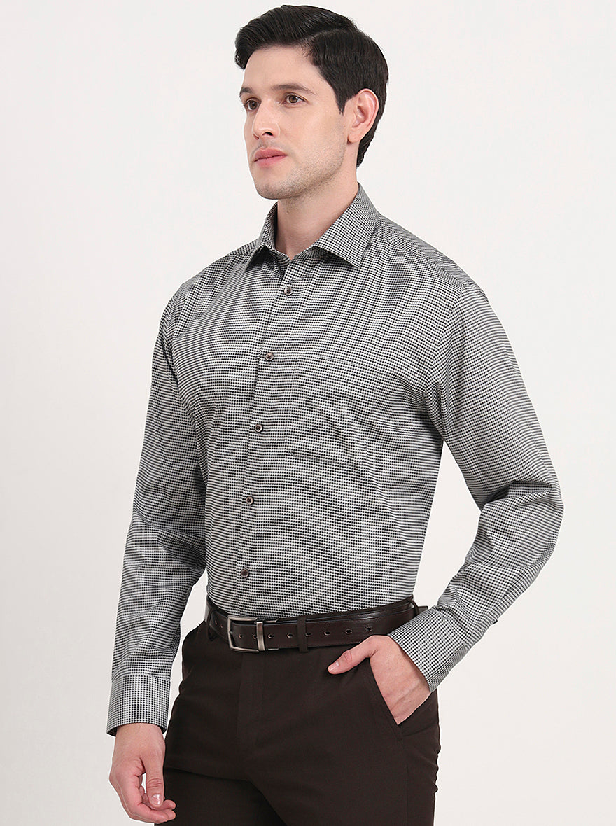 Pista & Black Printed Regular Fit Formal Shirt | JadeBlue