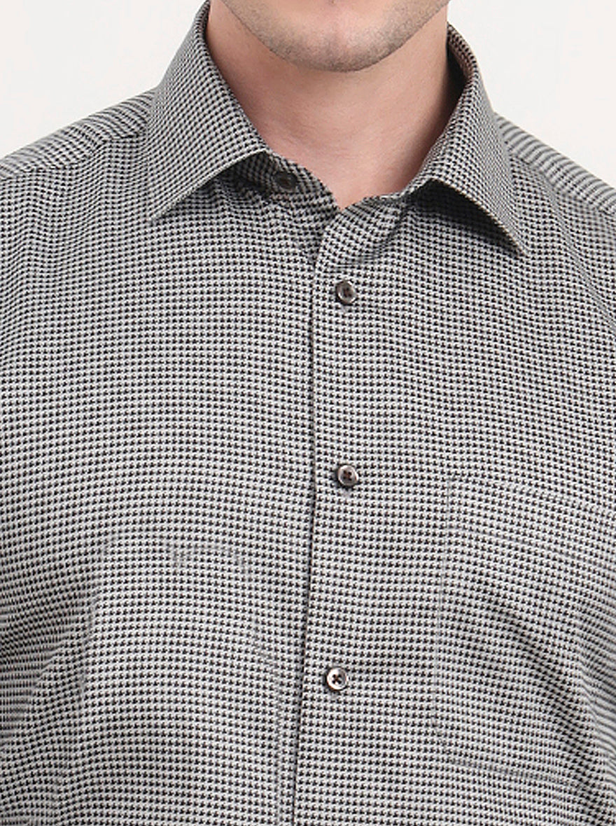 Beige & Black Printed Regular Fit Formal Shirt | JadeBlue