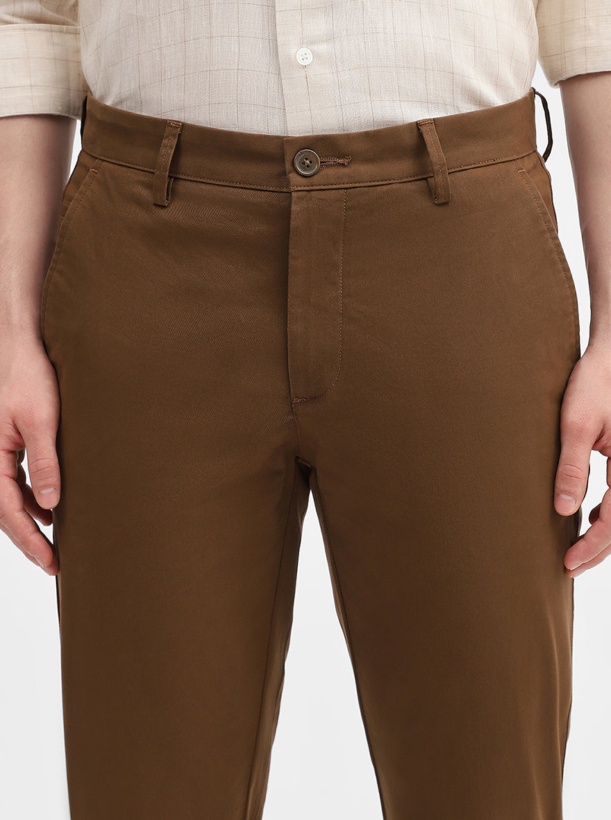 Brown Solid Uno Fit Casual Trouser | JadeBlue