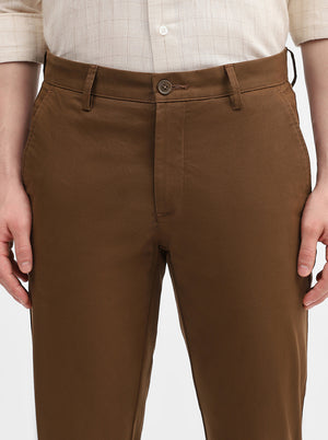 Brown Solid Uno Fit Casual Trouser | JadeBlue