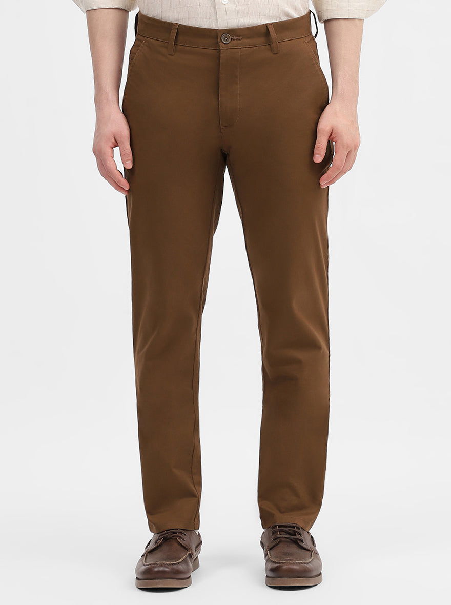 Brown Solid Uno Fit Casual Trouser | JadeBlue