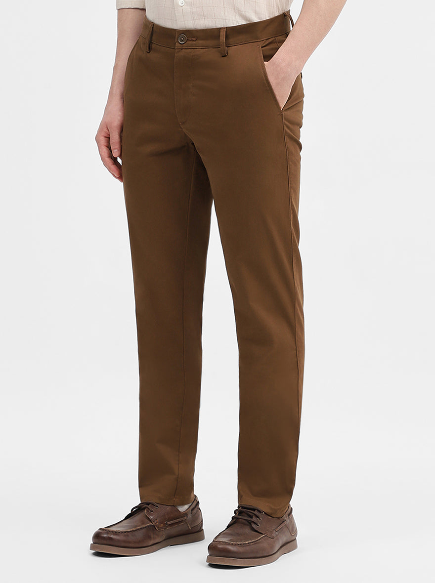 Brown Solid Uno Fit Casual Trouser | JadeBlue