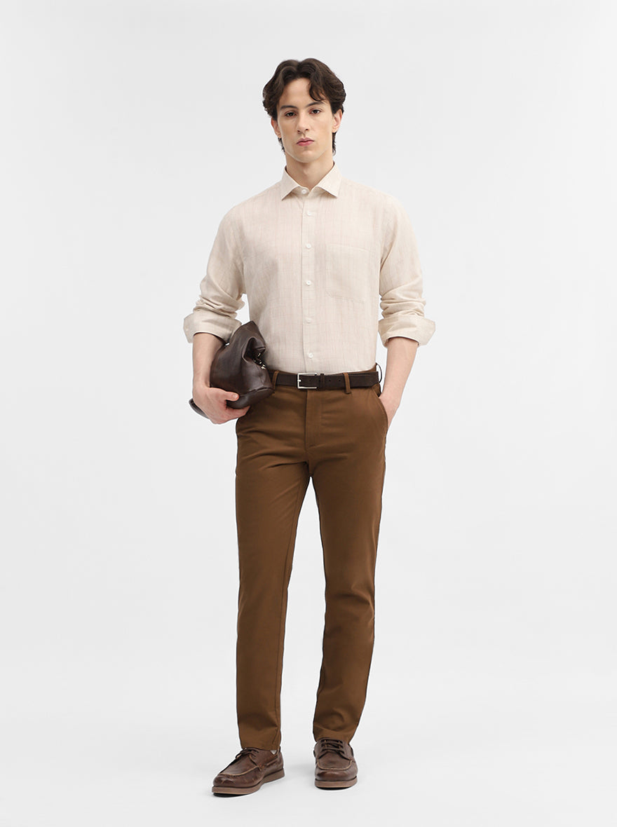 Brown Solid Uno Fit Casual Trouser | JadeBlue