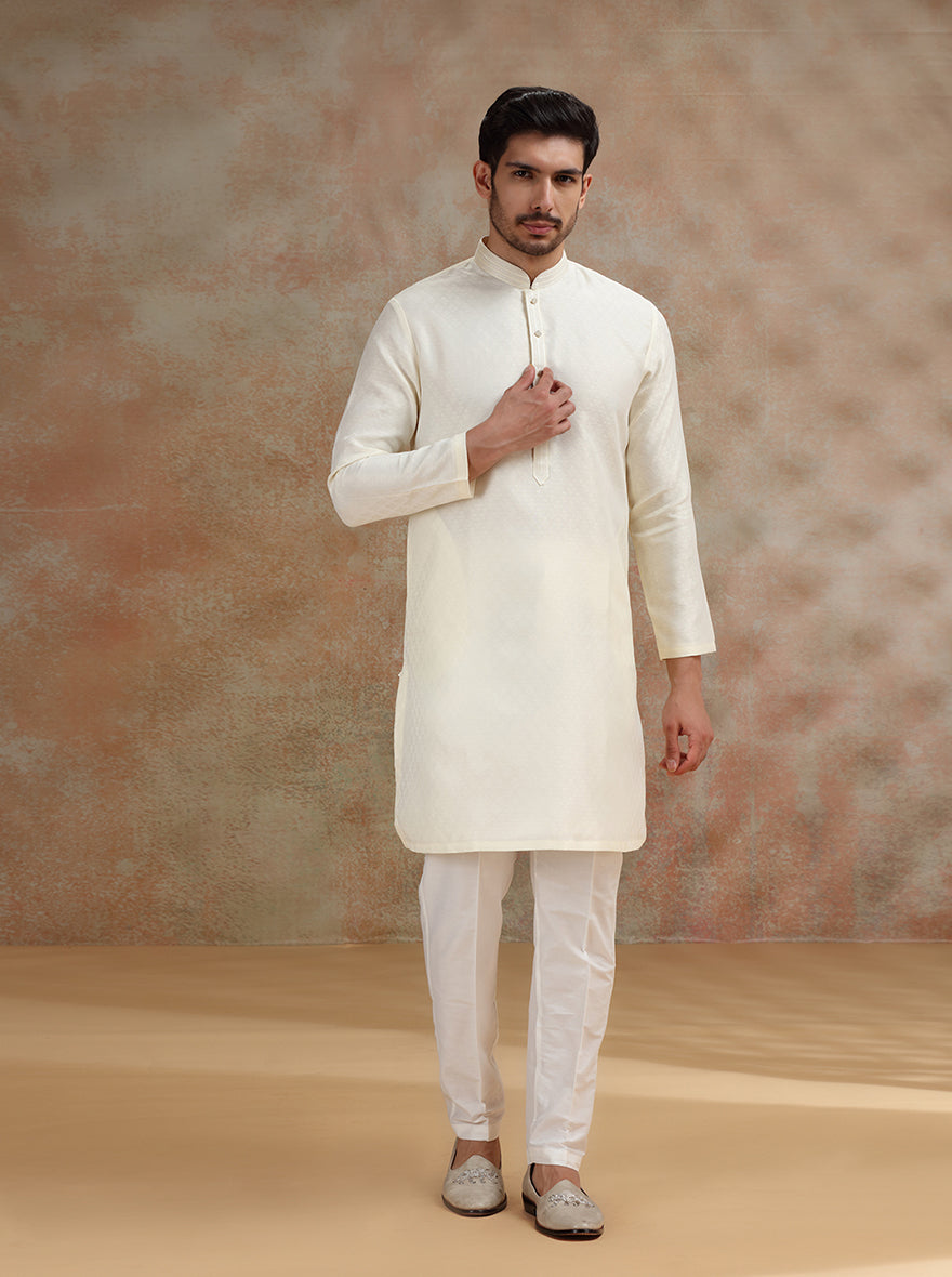 Cream Solid Kurta Pajama | JB X JB