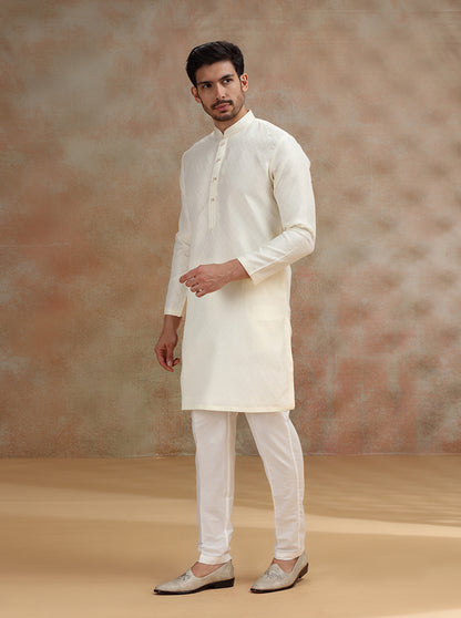 Cream Solid Kurta Pajama | JB X JB