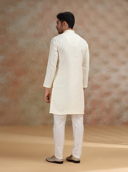 Cream Solid Kurta Pajama | JB X JB