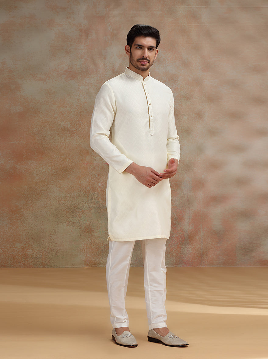 Cream Solid Kurta Pajama | JB X JB