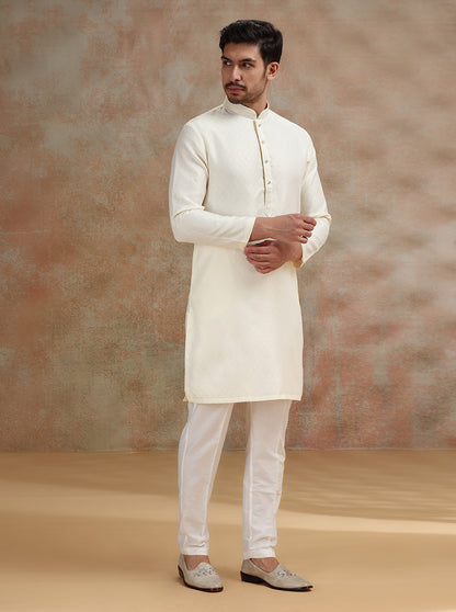 Cream Solid Kurta Pajama | JB X JB
