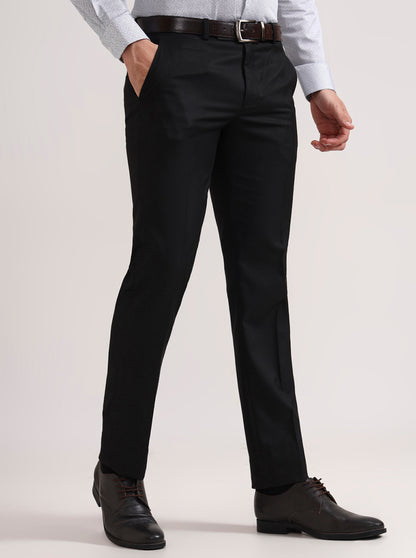 Black Solid Slim Fit Formal Trouser | Greenfibre