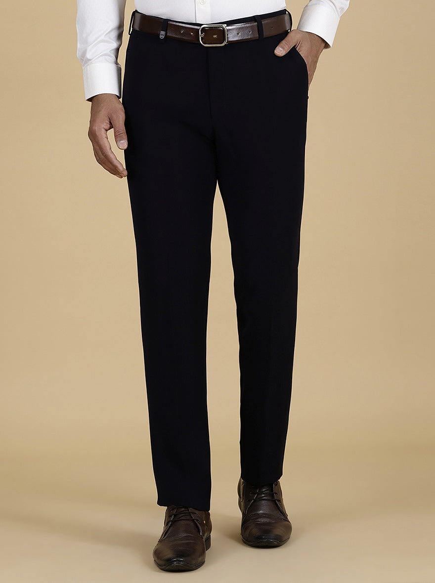 Navy Blue Solid Slim Fit Formal Trouser | JB Studio