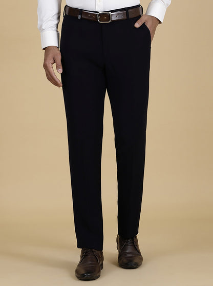Navy Blue Solid Slim Fit Formal Trouser | JB Studio