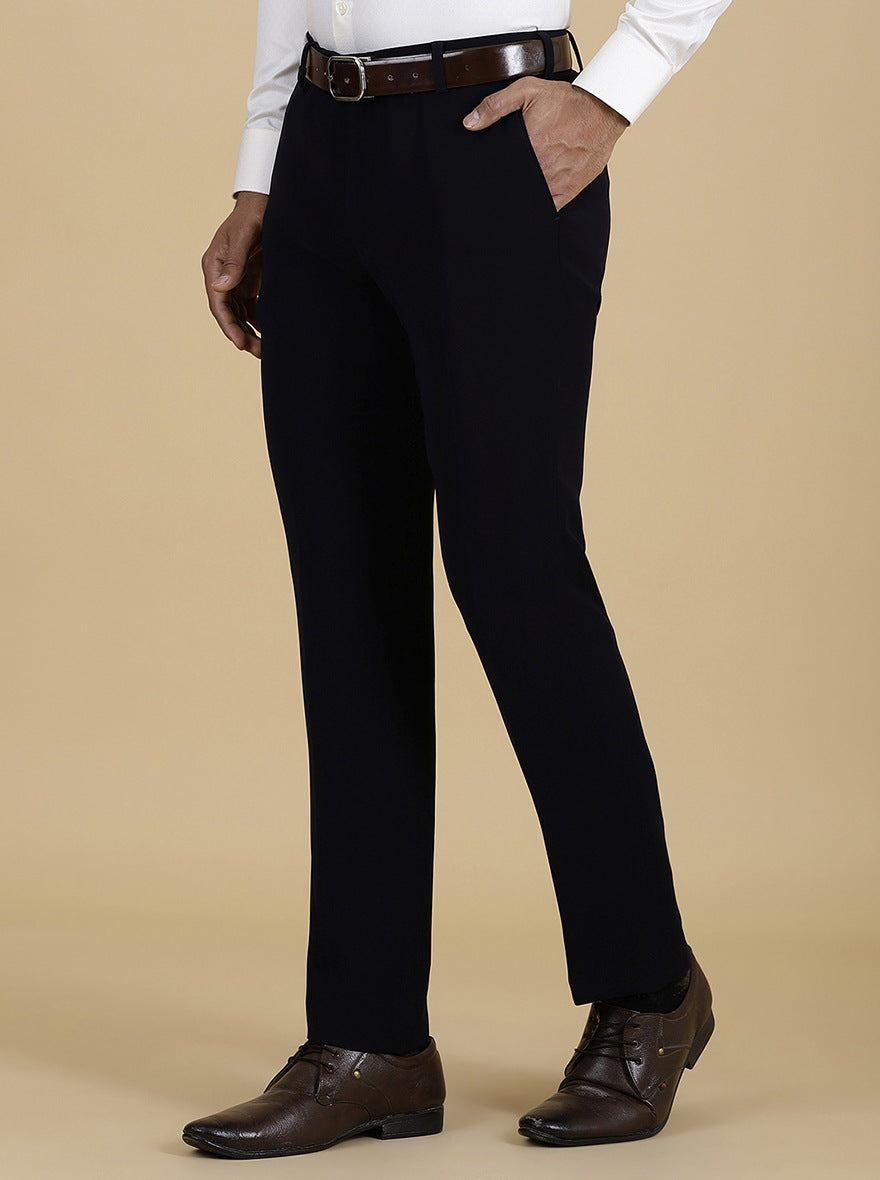 Navy Blue Solid Slim Fit Formal Trouser | JB Studio