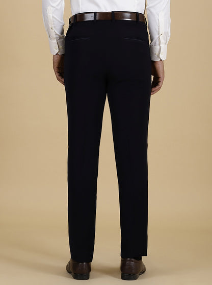 Navy Blue Solid Slim Fit Formal Trouser | JB Studio