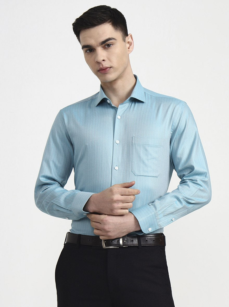 Blue Solid Slim Fit Formal Shirt | Metal