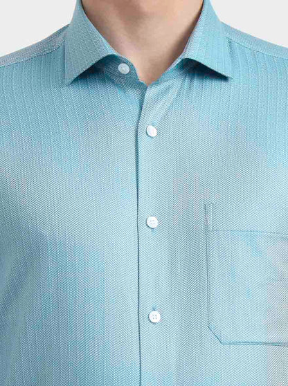 Blue Solid Slim Fit Formal Shirt | Metal